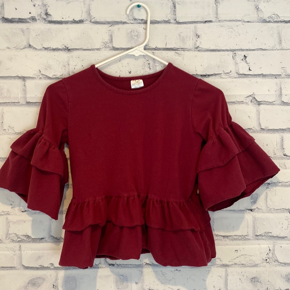 Girls layered ruffled wine colored top!